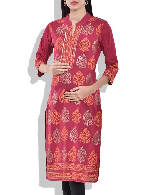 pink colored cotton printed kurta - 9879562 - Very Small Image - 1
