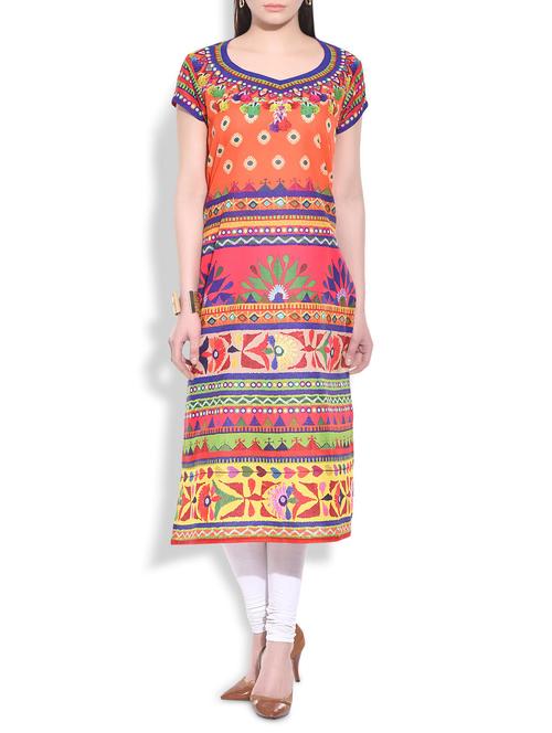 orange crepe printed kurta - 9881820 - Very Small Image - 1