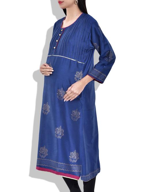 Blue colored silk Printed kurta - 9882166 - Very Small Image - 1