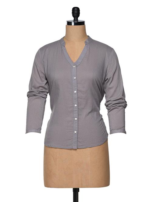 printed dots mandarin collar shirt - 988511 - Very Small Image - 1