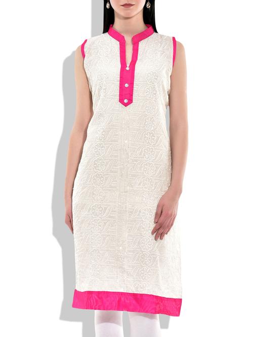 white cotton straight kurta - 9885542 - Very Small Image - 1