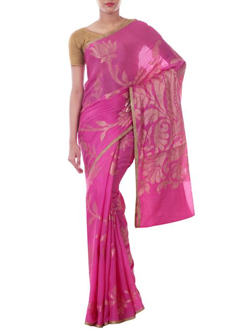 pink georgette saree - 9886648 - Very Small Image - 1