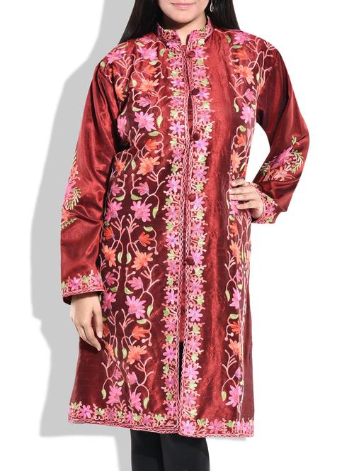maroon multi silk woolen kurta - 9899319 - Very Small Image - 1
