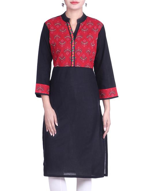 black & red cotton kurti - 9899358 - Very Small Image - 1