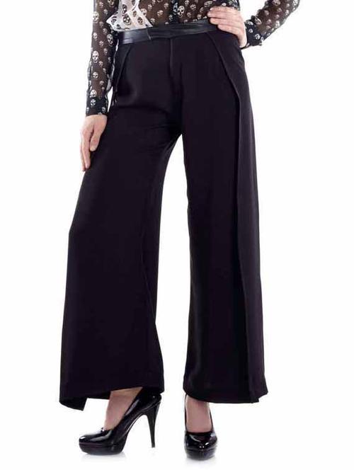 overlap side slit black flare pants - 989985 - Very Small Image - 1