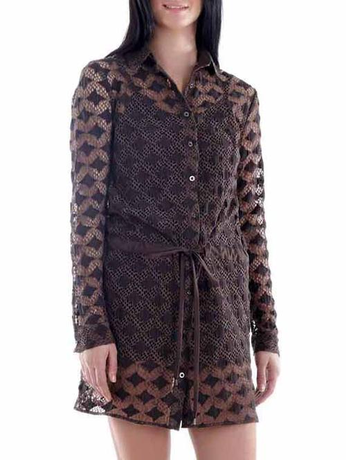 mocha brown net shirt dress - 990001 - Very Small Image - 1