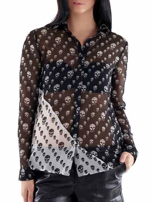 monochrome skull printed sheer shirt - 990016 - Very Small Image - 1