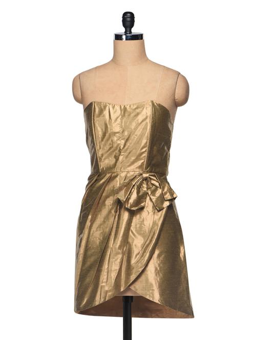 gold crepe strapless dress with overlapping skirt - 990080 - Very Small Image - 1