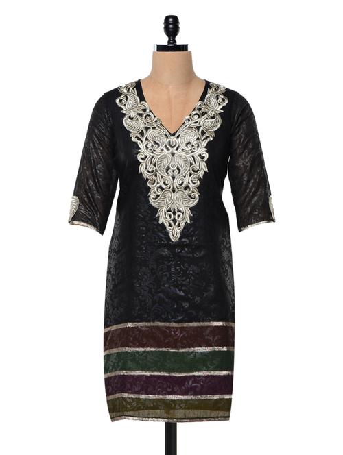 chanderi v neck kurta - 990183 - Very Small Image - 1