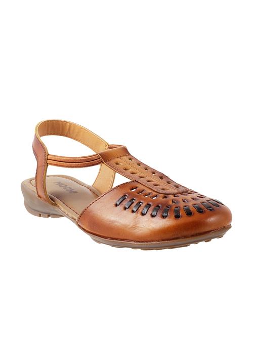 Tan cutwork detailed leatherette sandals - 9902259 - Very Small Image - 1