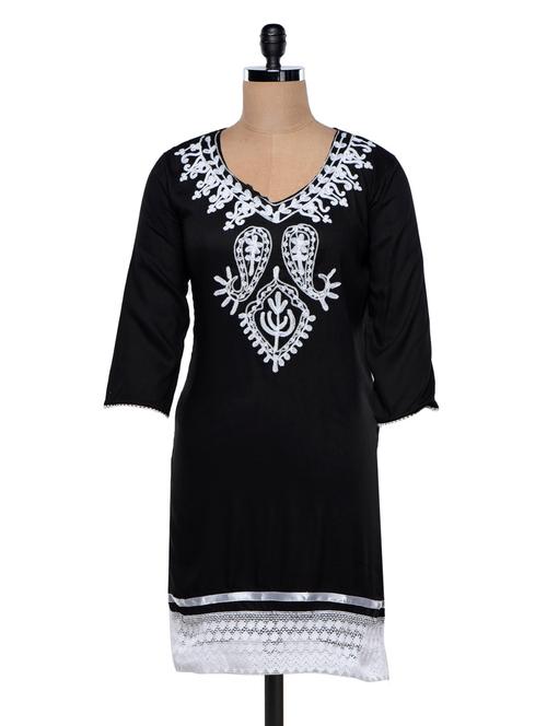poly rayon embroidered kurta - 990306 - Very Small Image - 1