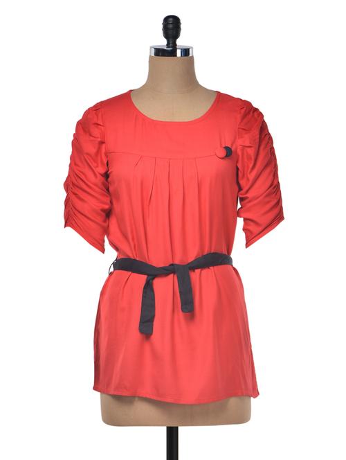 roundneck pleated viscose top - 990320 - Very Small Image - 1
