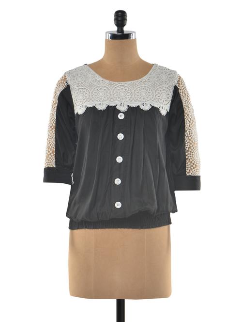 threequater sleeve lace insert top - 990349 - Very Small Image - 1