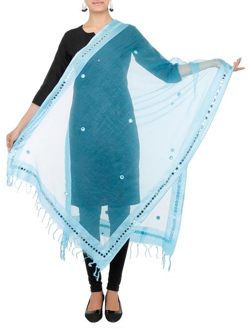 sky blue cotton mirror work dupatta - 9907667 - Very Small Image - 1