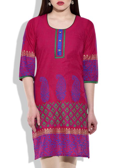 Magenta Cotton Straight Kurta - 9907959 - Very Small Image - 1
