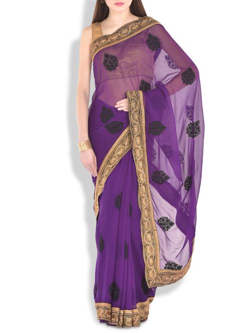 purple leaf embroidered saree - 9909039 - Very Small Image - 1