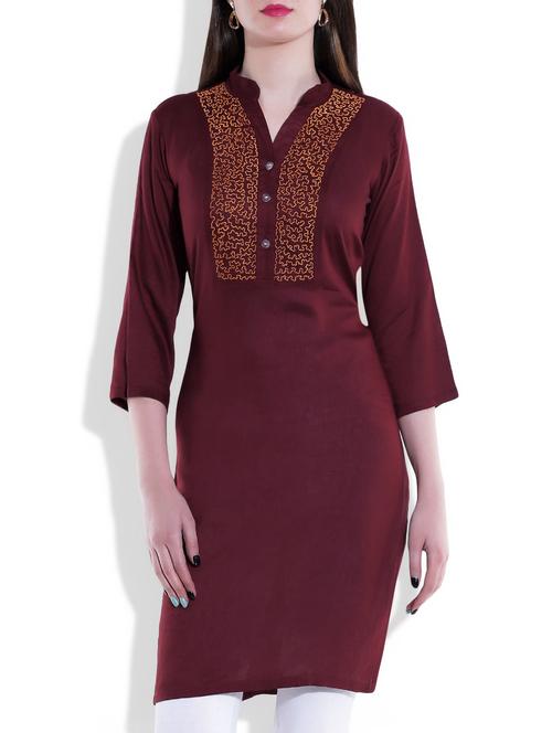 maroon colored, rayon kurta - 9911846 - Very Small Image - 1