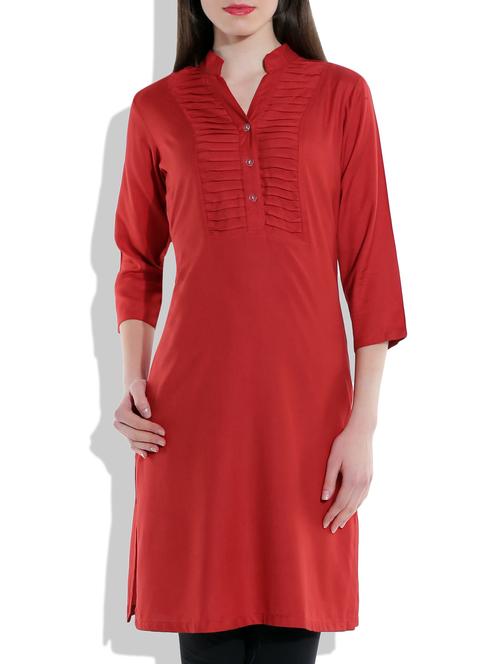 red colored, rayon kurta with pin tuck - 9911869 - Very Small Image - 1