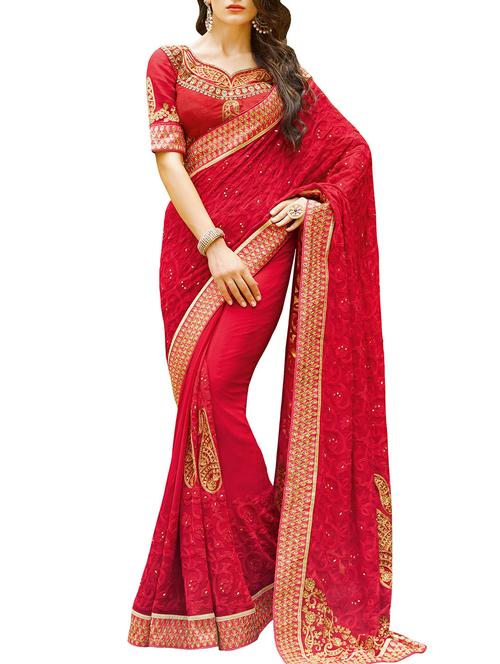 red colour georgette saree - 9912050 - Very Small Image - 1