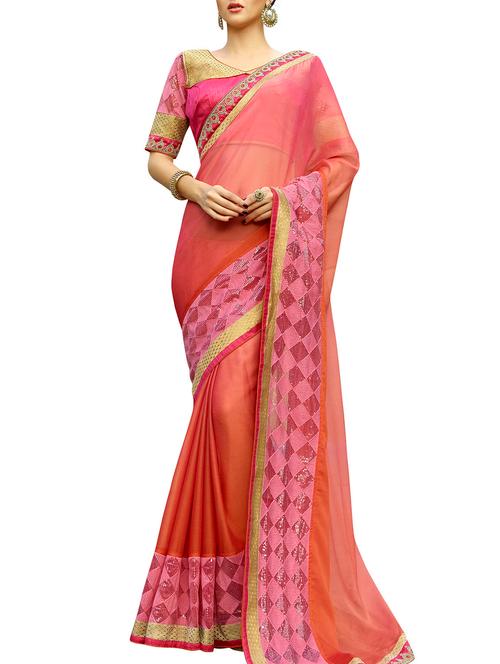 orange colour chiffon saree - 9912055 - Very Small Image - 1