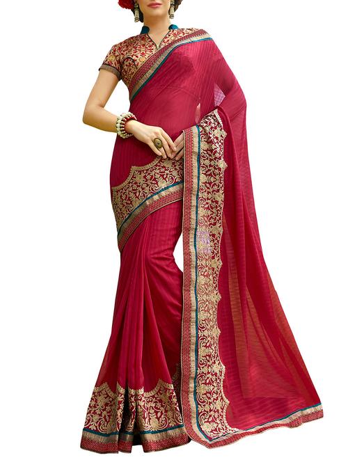 red colour georgette saree - 9912062 - Very Small Image - 1