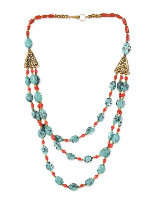 teal beads embellished layered necklace - 9932342 - Very Small Image - 1