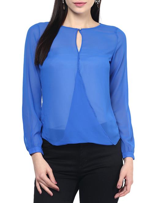 the vanca cobalt blue overlap and high low georgette top - 9932783 - Very Small Image - 1