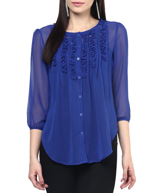 the vanca royal blue ruffled georgette top - 9932786 - Very Small Image - 1