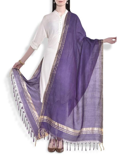 violet and gold silk dupatta - 9934242 - Very Small Image - 1