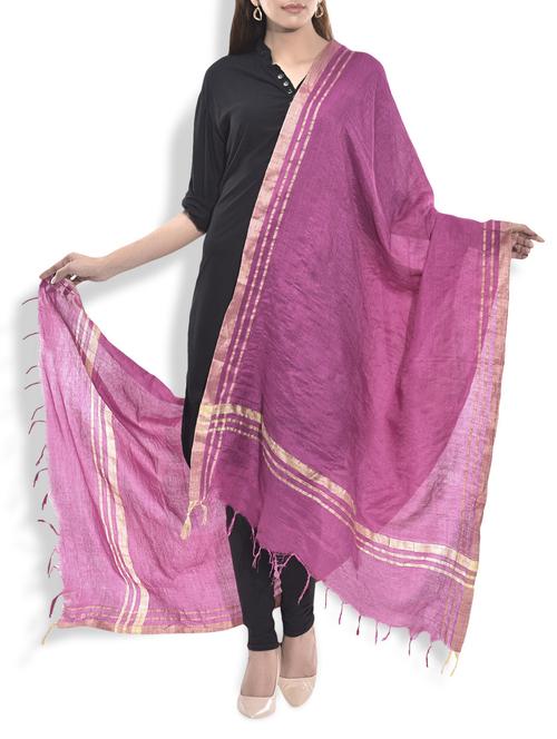 fuchsia and gold silk dupatta - 9934250 - Very Small Image - 1