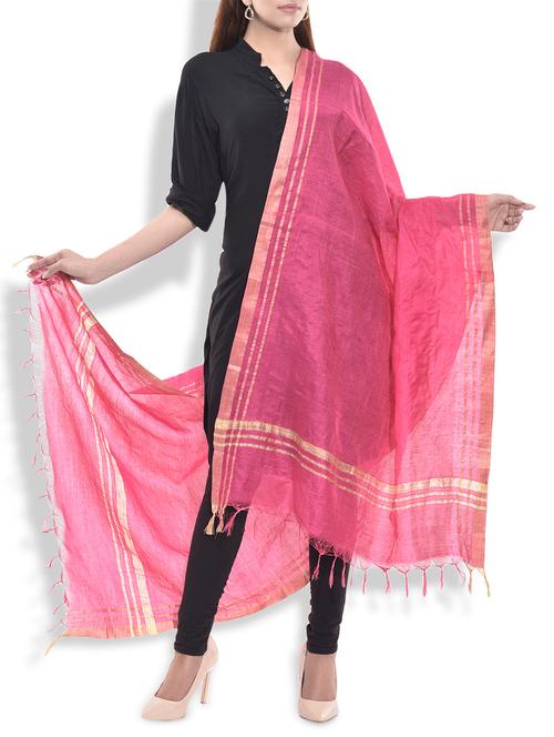 coral and gold silk dupatta - 9934278 - Very Small Image - 1