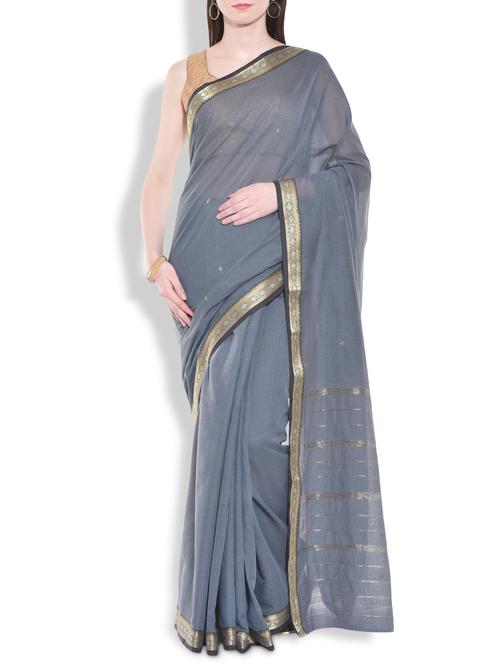 grey cotton saree with brocade border - 9934303 - Very Small Image - 1