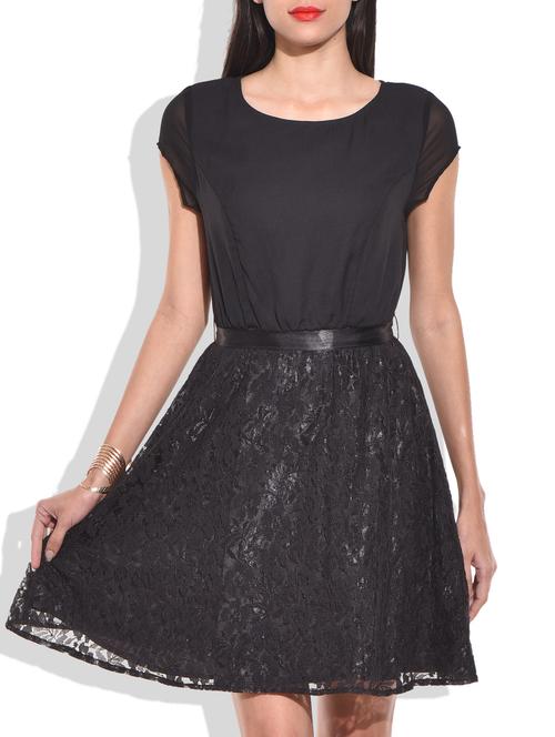 the vanca black lace detailed georgette dress - 9935416 - Very Small Image - 1