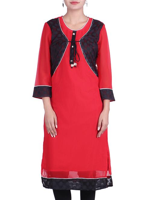 red georgette straight kurta - 9937031 - Very Small Image - 1