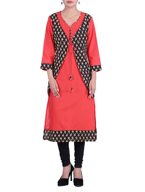 red color printed cotton kurta - 9937058 - Very Small Image - 1
