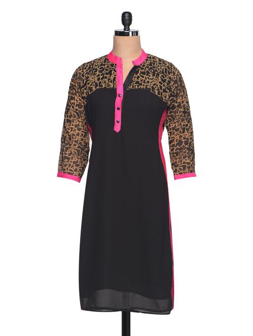 black printed mandarin collar georgette kurta - 994118 - Very Small Image - 1