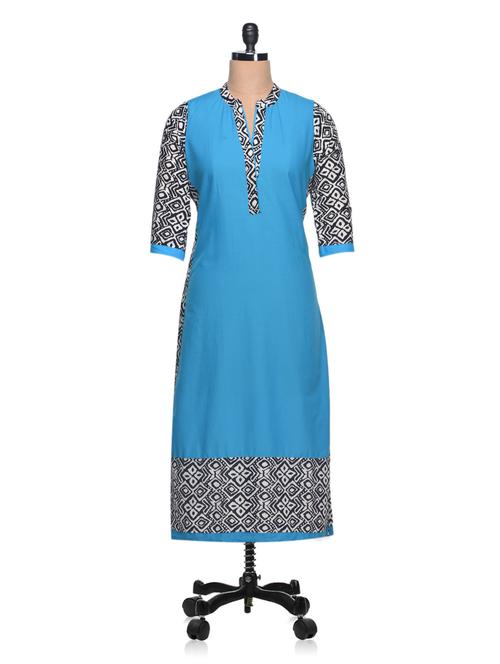 blue cotton long kurta kurta - 994140 - Very Small Image - 1