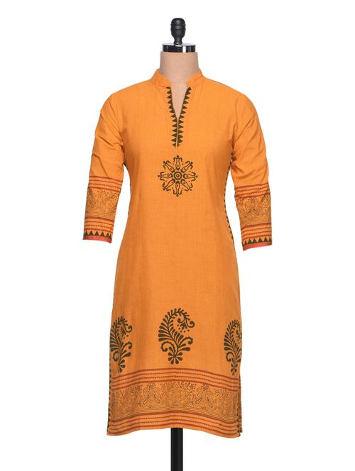 orange cotton straight kurta - 994149 - Very Small Image - 1