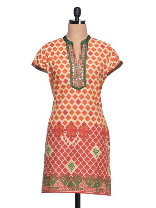 orange cotton straight kurta - 994161 - Very Small Image - 1