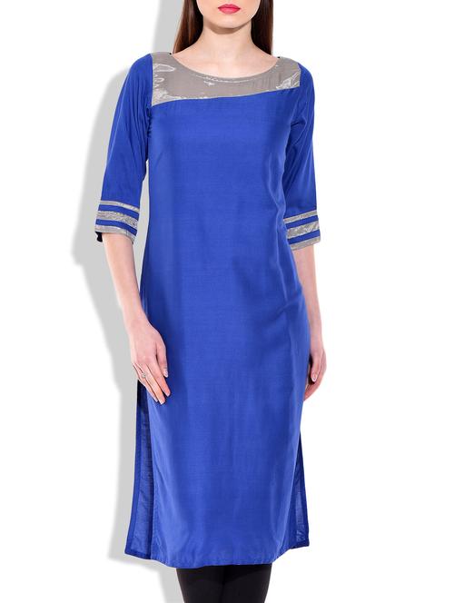 blue cotton stright Kurta - 9952802 - Very Small Image - 1