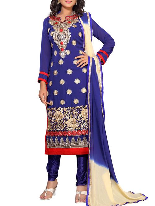 blue georgette dress material - 9956336 - Very Small Image - 1