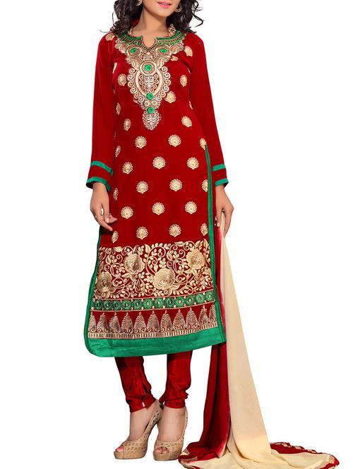 maroon georgette dress material - 9956337 - Very Small Image - 1