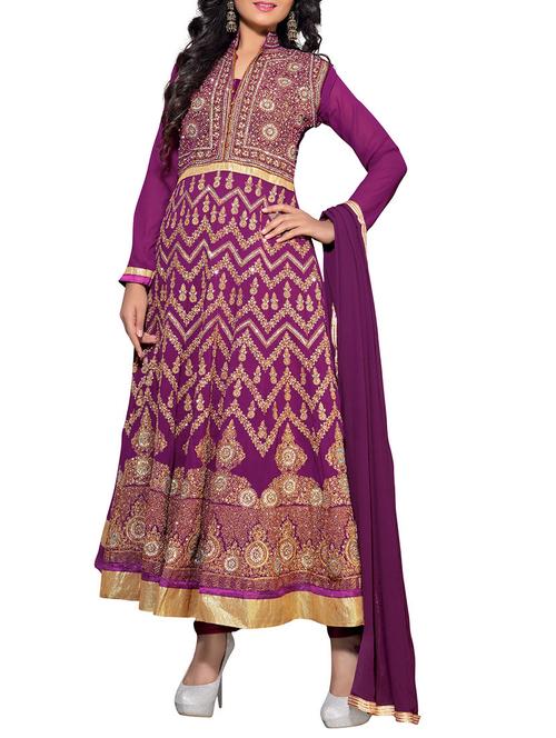 purple georgette dress material - 9956345 - Very Small Image - 1