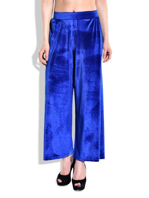 royal blue color velvet palazzo - 9960318 - Very Small Image - 1