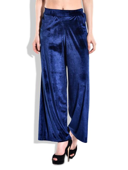 navy blue color velvet palazzo - 9960320 - Very Small Image - 1