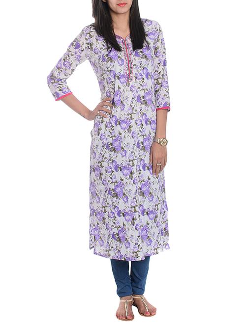 purple cotton straight kurta - 9964818 - Very Small Image - 1