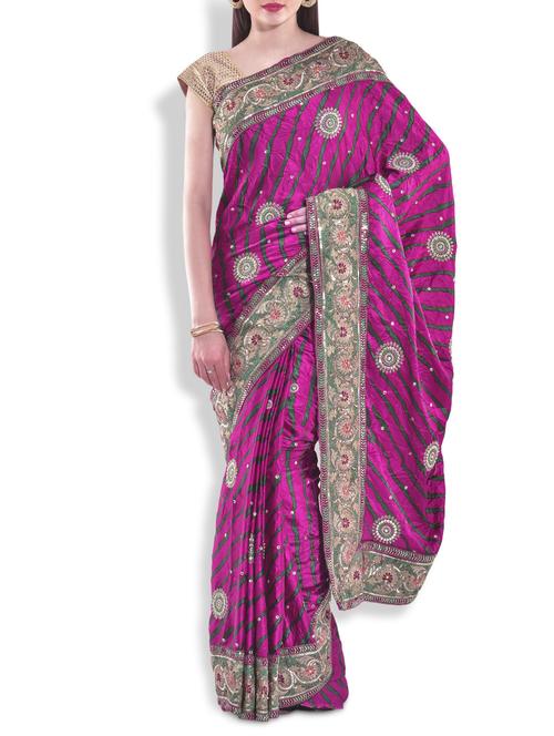 Magenta printed and embellished silk saree - 9970534 - Very Small Image - 1