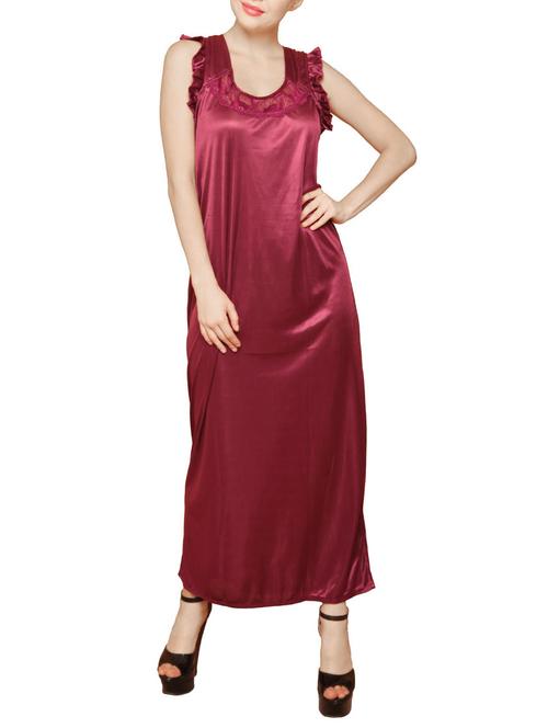 wine satin sleepshirts & nighty - 997055 - Very Small Image - 1