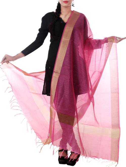 pink banarsi silk zari dupatta - 9973113 - Very Small Image - 1