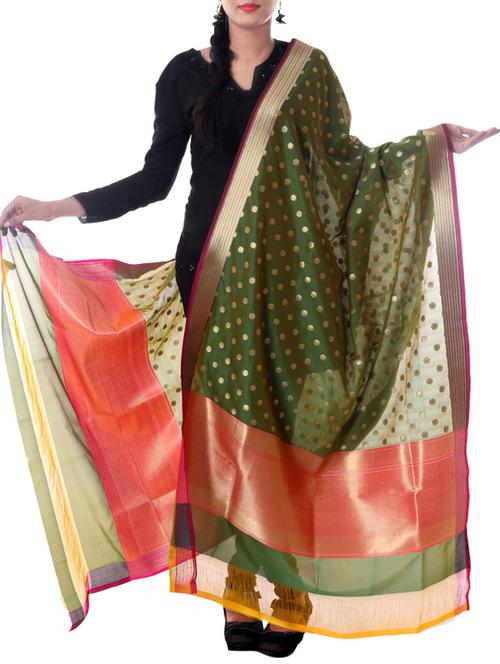 banarasi handloom solid zari palla border dupatta from zain textiles - 9973116 - Very Small Image - 1